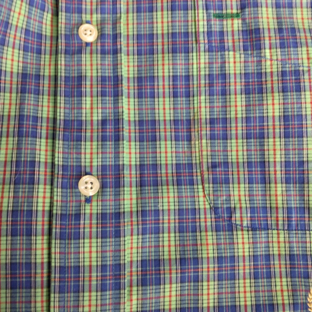 Tommy Hilfiger blue, green, red plaid short sleeve shirt with crest size large - Picture 9 of 10